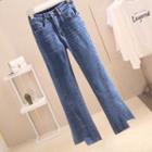 High-waist Boot-cut Asymmetrical Cropped Jeans