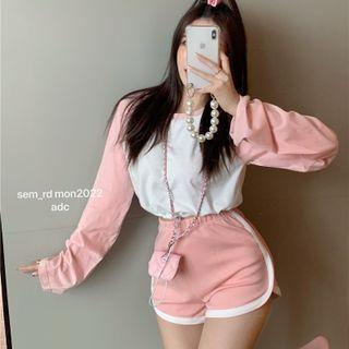 Two Tone Cropped Top / High-waist Shorts