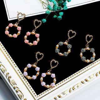 Rhinestone Heart Rose Hoop Dangle Earring