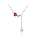 Simple Romantic Heart-shaped Tassel Necklace With Red Cubic Zircon Silver - One Size