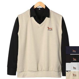 Couple Dog Embroidered V-neck Vest