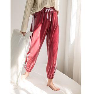 Cropped Contrast-trim Velvet Jogger Pants