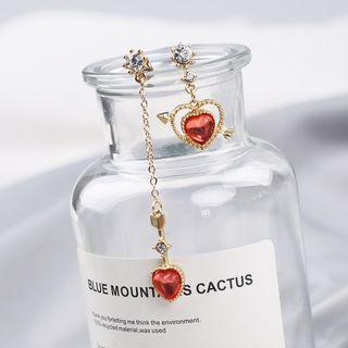 Non-matching Faux Crystal Heart & Arrow Dangle Earring 1 Pair - Red - One Size