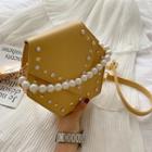 Faux Leather Studded Faux Leather Hexagon Crossbody Bag