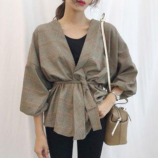Plaid 3/4-sleeve Jacket