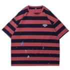 Short-sleeve Striped Splatter Print T-shirt