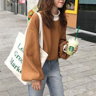 Puff Sleeve Two Tone Oversized Pullover