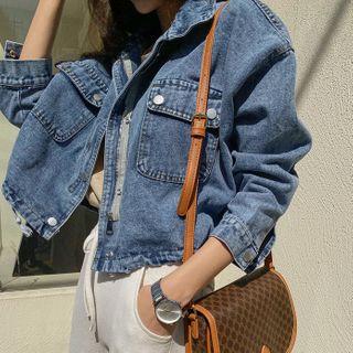 High-neck Boxy Denim Jacket
