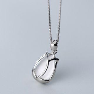 925 Sterling Silver Cat Eye Stone Flower Pendant Necklace S925 Sterling Silver - Necklace - One Size