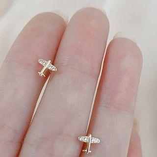 Rhinestone Plane 925 Sterling Silver Earring 1 Pair - Eh0522 - As Shown In Figure - One Size
