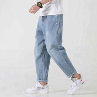 High-waist Drawstring Loose Fit Straight Cut Jeans