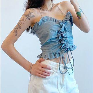 Chain Strap Ruffled Cropped Camisole Top