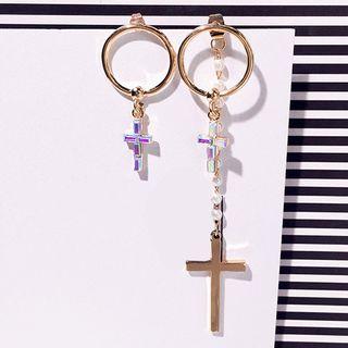 Cross Non-matching Drop Earrings