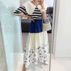 Band-waist Color-block Tiered Skirt