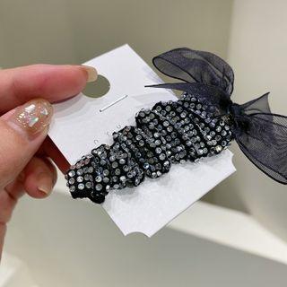 Rhinestone Ribbon Hair Clip Silver Rhinestone - Black - One Size