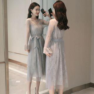 Set: Mesh Midi Dress + Lace Slipdress