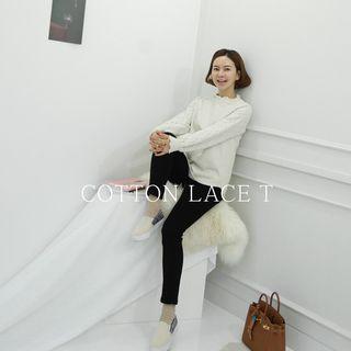 Lace-sleeve Fleece Lined Pullover
