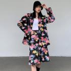 Floral Print Blazer / Midi A-line Skirt