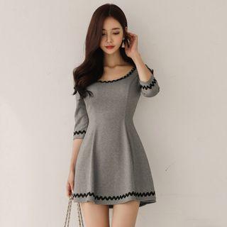 3/4-sleeve Scoop Neck A-line Dress