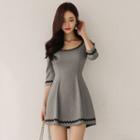 3/4-sleeve Scoop Neck A-line Dress