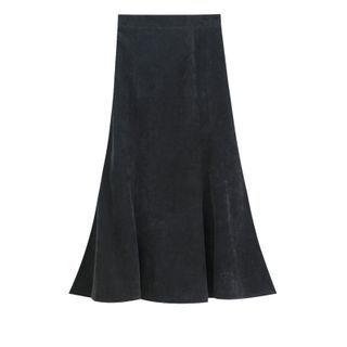 Midi A-line Ruffle Hem Corduroy Skirt