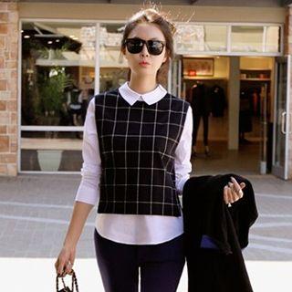 Check Mock Two-piece Blouse