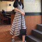 Short-sleeve Plain Top / Plaid Sleeveless Dress