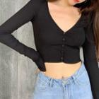 V-neck Button Cropped T-shirt