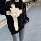 Bow-accent Loose-fit Sweater Black - One Size