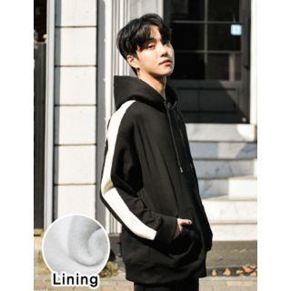 Brushed Fleece Lined Color-block Hoodie T-shirt