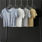Short-sleeve Button-up Frill Trim T-shirt