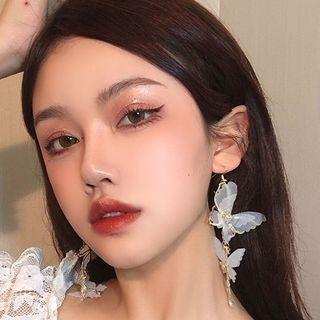 Butterfly Drop Earring 1 Pair - Long - White - One Size