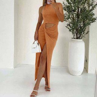 Spaghetti-strap Halter Open-back Mini Sheath Dress