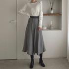 Herringbone Long Knit Skirt Charcoal Gray - One Size