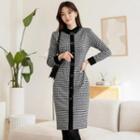 Contrast-collar Houndstooth Sheath Dress