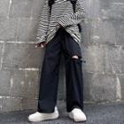 Drawstring Hem Slit-side Straight-cut Pants