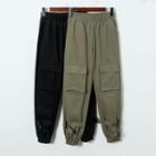 Elastic-waist Plain Cargo Pants