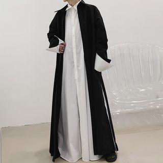 Contrast-color Split-hem Long Jacket