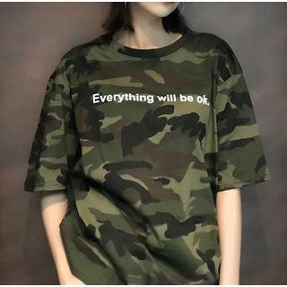 Short-sleeve Camo Print Lettering T-shirt