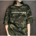 Short-sleeve Camo Print Lettering T-shirt