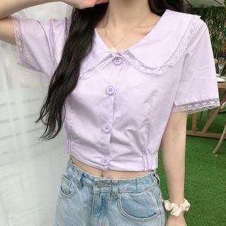 V-neck Short-sleeve Shirt Purple - One Size