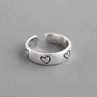 925 Sterling Silver Embossed Heart Open Ring Silver - 13