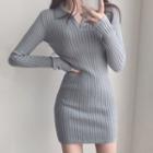 Plain Knitted Collar Mini Dress