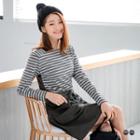 Square-neck Striped Mock Two Piece A-line Dress