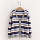 Color Block V-neck Stripe Knit Cardigan