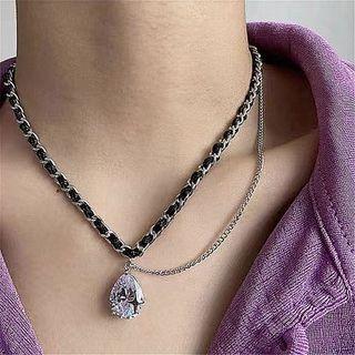 Waterdrop Rhinestone Pendant Necklace Silver - One Size