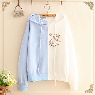 Rabbit Embroidered Color-block Hoodie
