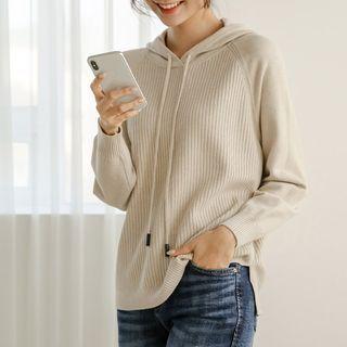 Raglan Dip-back Rib-knit Hoodie