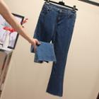 Slit Hem Cropped Boot Cut Jeans