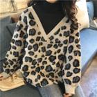 Mock Two-piece Animal Print Sweatshirt Leopard - One Size
